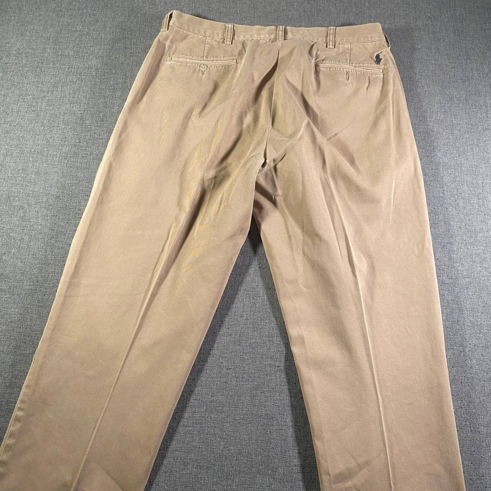 Vintage Polo by Ralph Lauren Ethan Pant Pleated Khaki Tan Cotton Pants Men 36x32